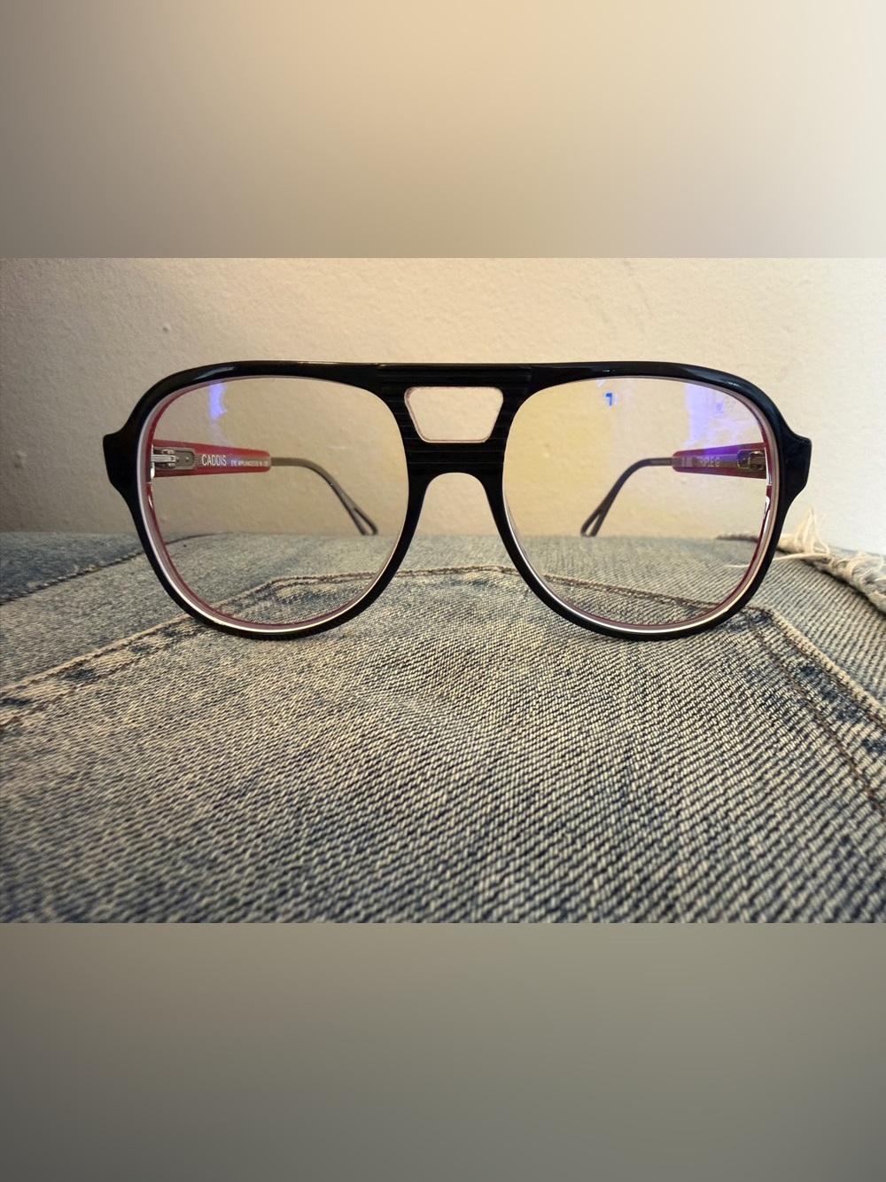 Caddis Triple G Glasses. Navy w/Red Clear Lenses no Prescription.